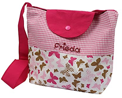 Kindergartentasche Monster und Schmetterling mit Namen Umhängetasche für Mädchen Jungen Kindertasche Tasche Freizeittasche Kindertasche, Farbe:pink