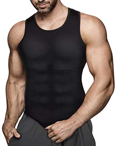 Gotoly Herren Unterhemden Shapewear Workout Tank Tops Kompressionsshirt Muskelshirt Abnehmen Body Shaper Abs Bauch Weg Shirt Unterhemd Feinripp (L, Schwarz)