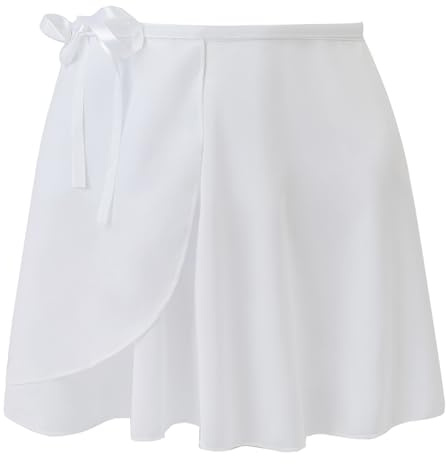 Tancefair Girls Ballet Skirts Dance Skirt Adjustable Ribbon Tie Ballet Wrap Skirt Gymnastics Dance Costume Chiffon Skirt for Girls White