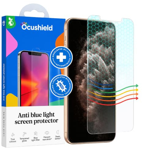 Ocushield Blue Light Screen Protector for iPhone 11 Pro Max | XS Max | Fits 6.5 inch display. 9H tempered glass blocks UV & blue light. Designed by UK optometrists.