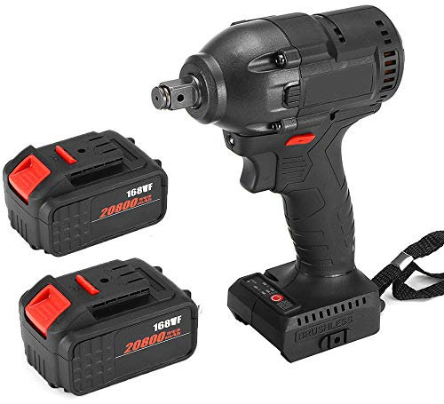 350N.m Avvitatore ad Impulsi Elettrica Senza Spazzole Kit di Cacciaviti Elettrici Impermeabili a Batteria con 2 Batterie Li da 20800 mAh, Mandrino, Convertitore, Manicotto, Trapano, ECC.