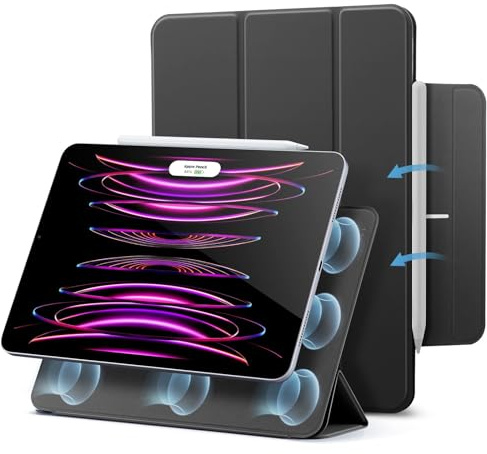 ESR Magnetische Hülle kompatibel mit iPad Pro 12.9 5G 2021, Auto Schlafen/Wachen, Smart Case mit Pencil 2 Unterstützung und Trifold Ständer,Schwarz