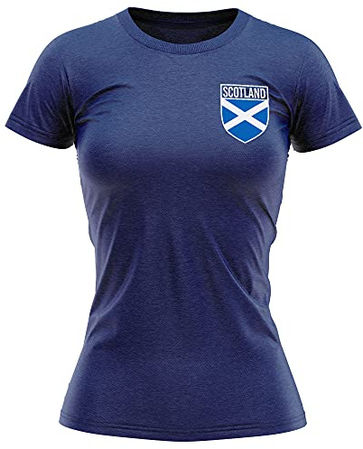 Skottland fotbollströja för kvinnor – Skottland flagga bricka t-shirt – fotbollsland europeiska supportrar 2020 retro t-shirt henne – skotsk turnering 2021 Footy fotbollstopp, Marinblått Xsp, L