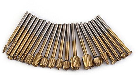 Rotationsfräs-Set, 20 Stück, HSS Titanbeschichtung, Frässtift, Rotationsfeilen-Set, Holzbearbeitung, Bohrwerkzeuge für Schleifer, Bohrer, DIY Holzbearbeitung, Metallpolieren, Bohren