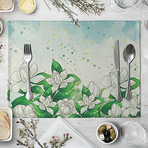 Gualiy Tovagliette Sottopiatto Quadrato Set da 8, Tovagliette 42x32cm Bianco Fiori e Fogliame Modello Tovaglietta per la Tavola