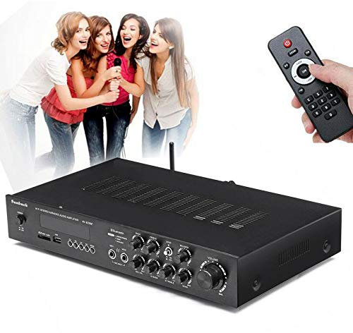 Wireless Amplifier, Bluetooth Verstärker 600W Mini Audio Amplifier HiFi Audioverstärker mit Fernbedienung Stereo Audio FM USB 5-Kanal Digital Amplifier für Hause und Auto