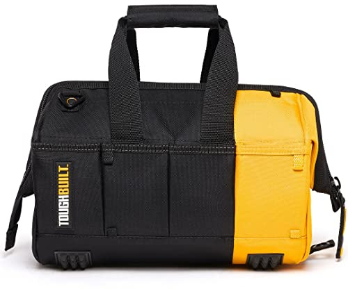 ToughBuilt - 12 Massive Mouth Tool Bag - 32 Pockets & Loops, Rigid Plastic Hard Body Lining, Wide Mouth Tool Storage/Organizer Box, Plastic-Lined External Pockets, Lock Zipper - (TB-60-12-UK)