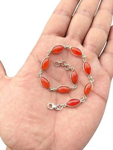 Bracelet en forme de marquise avec pierres précieuses naturelles en argent sterling 925 fait à la main Bracelet à maillons pour femmes et filles Cadeau pour ses bijoux