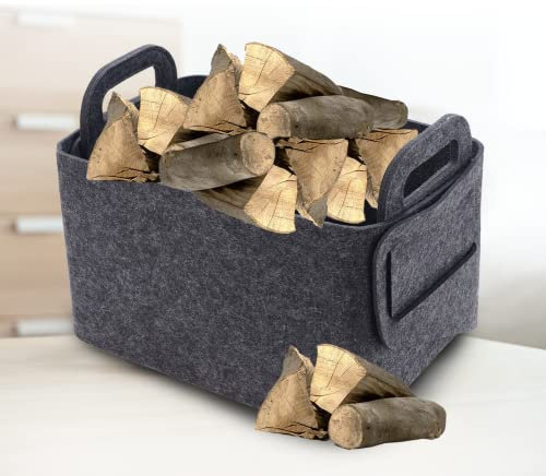 JHLA Kaminholzkorb Brennholzkorb Metall Modern Holzkorb Klein mit Henkel Filz Aufbewahrung Korb zum Aufbewahren von Brennholz Zeitschriften Zeitung,40x25x28cm