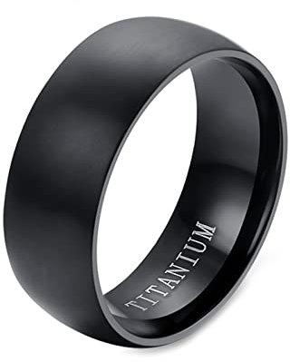 Bishilin Schwarz Ring Personalisiert, Herren Ringe Titan 8MM Matt Bandring Freundschaftsringe mit Gravur Männer Ringe in Bijouterie Gr.73 (23.2)