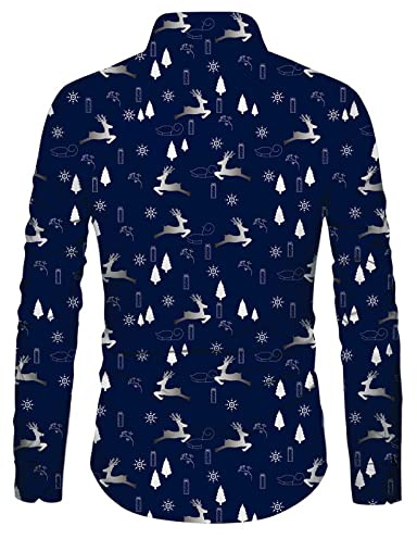 Loveternal Camicia Natalizia Camicie da Uomo con Stampa 3D Camicia Natalizia a Maniche Lunghe Slim Fit Divertente Camicia Alce Funky L