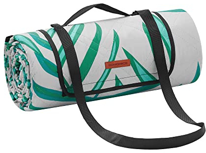 SONGMICS Picnic Blanket, 300 x 200 cm, Large Waterproof Picnic Mat for Camping, Park, Garden, Beach, Machine Washable, Foldable, Fern Pattern and Grey GCM100G02