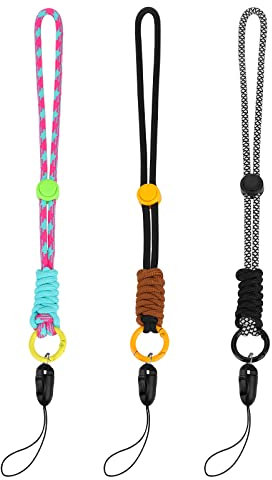 Cobee Lot de 3 lanières de poignet en nylon coloré avec boucle réglable, sangles de poignet courtes universelles compatibles avec téléphone portable, appareil photo, clé, badge d'identification