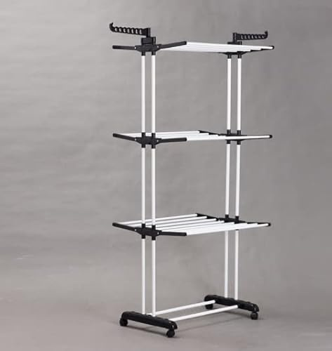 Wäscheständer, Wäschetrockner Turm mit 4 Rollen, Turm-Wäscheständer auf 3 Ebenen für Innen, Platzsparender Standtrockner Wäscheturm mit Faltbaren Flügeln, Drying Rack (Schwarz Weiß,75 * 64 * 170cm)