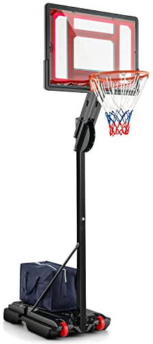 COSTWAY 10ft Basketball Backboard Hoop Net Set, Indoor/Outdoor 1.05M-2.6M Height Adjustable Basketball Stand with Wheels, Weighted Bag, for Kids, Junior and Adult