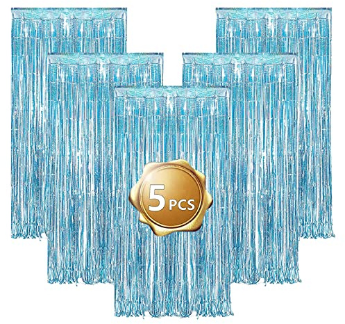 Lametta Vorhang Glitzer Stile Invernale, 5 Pezzi di Folie con Frange Luminose e Lamellen, Ideale per Matrimoni, Compleanni, Bachelorette Party e Bühnendekor（Blu chiaro）
