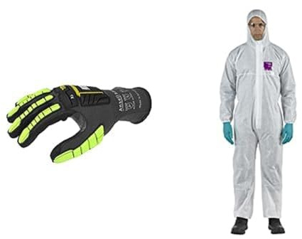 Ringers R840 Gants de Travail, Résistante à l'Abrasion, Protection Industrielle,Mécanique, Noir,Taille XL (4 Paires) + AlphaTec 1500 Model 138,Combinaison de Travail Jetable, Blanc,Taille XL (1 Pièce)