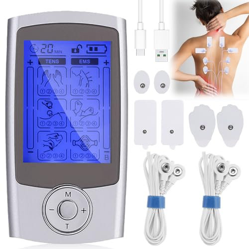 TENS EMS electrostimolatore muscolare, Apparecchio per terapia del dolore TENS ricaricabile electrostimolazione dispositivo di terapia del dolore con 24 programmi di allenamento e 2 canali