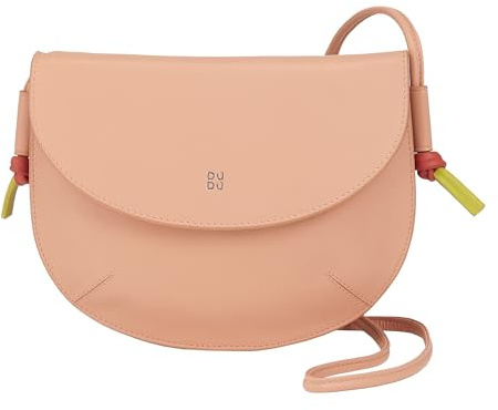 DUDU Borsa Donna a Tracolla con Patta in Vera Pelle, Piccola Borsetta a Spalla con Pattina a Bottone Magnetico, Borsa Rosa cipria