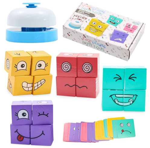 ZITUZY Holzwürfel Puzzle, Ausdruck Holzwürfel Puzzle, 3D Puzzle Face-Changing Magic Cube, für Kinder ab 3 Jahren, Interaktion Spielzeug Holz Matching Game für Kinder Thinking