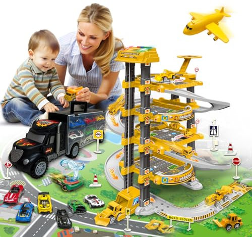 Xwin Sportseries 4-Storey Spiral Parking Garage Toy Set With Helicopter And Transport Vehicle Die Cast Car Games Playset for Kids Race Die Cast Car for 3 Year and Above