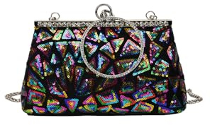 CORIOS Damen Pailletten Abendtasche Strass Clutch Tasche Hochzeit Brautbörse Handtasche Klein Tasche Elegante Diamant Schultertasche Vintage Kette Umhängetasche Mehrfarbig