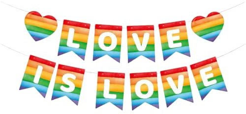 Pride Decorations Hanging Bunting Banner, Rainbow Heart Bunting Flags Love is Love Bunting Banner LGBTQ Pride Accessories Gay Pride Day Party Supplies