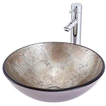 KJSHXYG Badezimmer-Waschbecken aus gehärtetem Deko-Glas, Aufsatz-WC-Waschbecken über der Theke, Waschtisch-Waschbecken mit Wasserfall-Wasserhahn-Set und Pop-Up-Ablauf