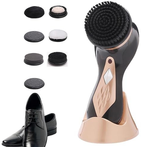 Electric Shoe Shine Kit, with 7 Pcs Brush Heads, Replaceable Brush Heads and USB Rechargeable, Easy To Use and Keep Hands Clean, for Shoes, Bags, Sofa
