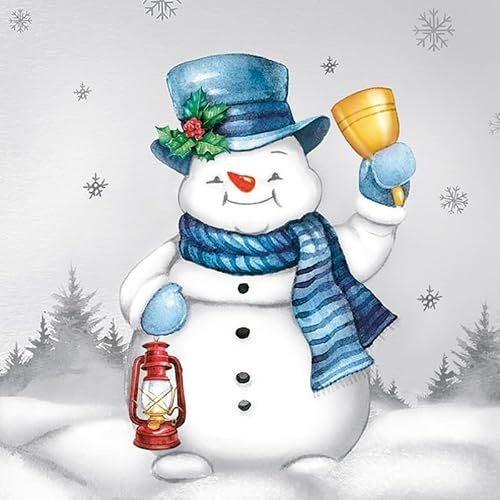 20 Servietten Weihnachten Schneemann mit Glocke und Laterne als Tischdeko. Papierservietten mit Motiv. Auch für Decoupage und Serviettentechnik 33x33cm