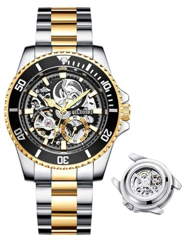 DAXIAOYU herrklocka helautomatisk mekanisk klocka ihåligt mode vattentät student manlig klocka vatten spöke serie Tourbillon klocka, Guld-svart, Lyx