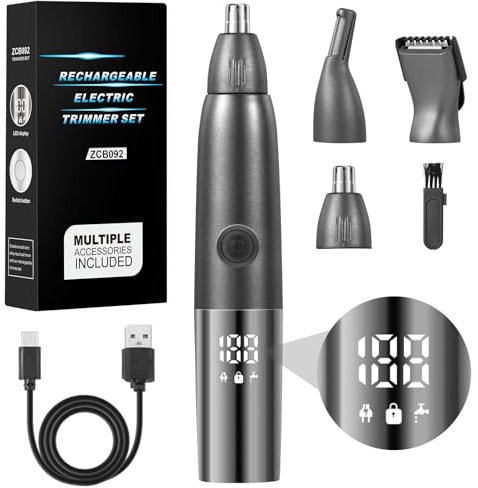 Brencco Nasenhaartrimmer Herren, 4 in 1 Nasenhaartrimmer Herren Frauen Nasenhaarschneider USB Wiederaufladbar Nasentrimmer IPX7 Nose Hair Trimmer für Nase, Ohren, Augenbrauen, Gesicht
