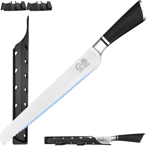 XYJ Cuchillo de cocina con hoja de 9 pulgadas, cuchillo de cocina de acero inoxidable serrado, mango ergonómico, cuchillo de corte de pan serrado para tartas caseras
