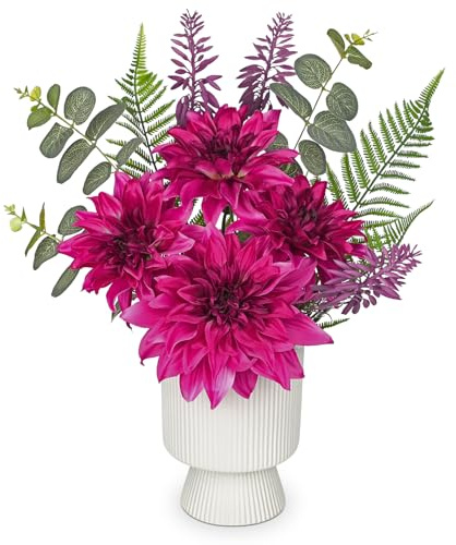 Oairse Künstliche Dahlie mit Keramiktopf Kunstblumen Künstliche Pflanzen Blumen Deko Künstliche Seidenblume Blumenstrauß Künstlich für Zuhause Geburtstagsfeier Garten Hochzeitsdeko Blumenarrangements