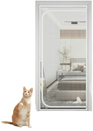 Puerta mosquitera para gatos, puerta mosquitera para mascotas, 90 x 210 cm, doble cremallera, a prueba de mascotas, evita que los perros y gatos escapen, adecuada para sala de estar, dormitorio