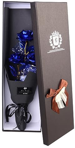 Ciieeo Rosensträuße Aus Goldfolie Geschenkbox Für Rosen Valentinstagsgeschenk Künstlicher Strauß Dekoration Für Ehefrau Und Freundin Blau