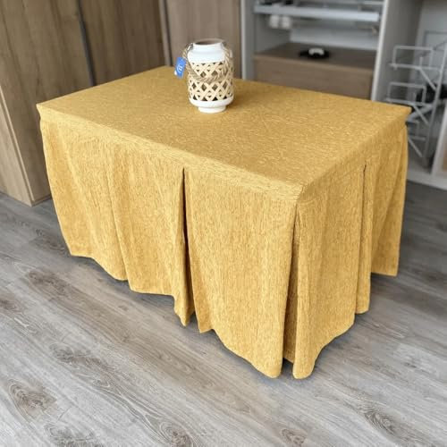 Genérico Ropa Chenilla de Mesa Camilla Rectangular (Mostaza) con 10 Pliegues - Medida 120 x 70 cm (72 cm de Altura) - Falda Mesa Camilla, Enaguillas, Enaguas, Ropa Chenilla