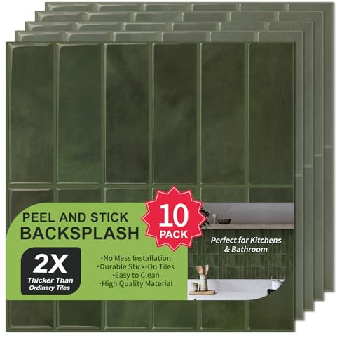WoStick 10-Stück Upgrade Dickere 2,5mm Klebefliesen 3D Selbstklebend Fliesen Küche Küchenrückwand platte (30,5 x 30,5 cm)