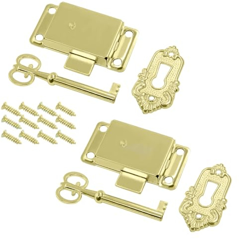 Kyuionty 2 Sets Skelett Schlüsselschloss Dekorative Antik Gold Schrank Vintage Schloss mit Schlüssel und Schrauben für Truhe Schrank Möbel