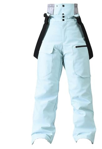 Softshellhose Damen gefüttert, Damen Skihose Gefüttert Winddicht Softshellhose Thermohose Baggy Winter Winterhose Wasserdicht Warm Schneehose Snowboardhose Verdickte Ski Hosen mit Abnehmbaren Trägern