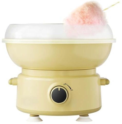 Máquina para Hacer algodón de azúcar con calefacción eléctrica de 400 W y Recipiente antisalpicaduras, Paleta Grande de 250 mm para Fiestas de cumpleaños, Color Amarillo