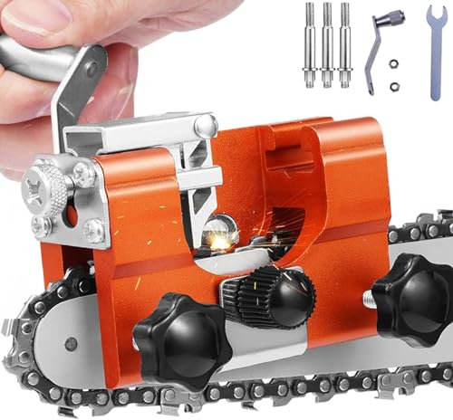 Sonekin Affuteuse de Chaine Tronconneuse Portable, Affuteur Chaine Tronçonneuse à Manivelle, Aiguiseur Chaine Tronconneuse Avec Tête de Meulage, Convient à Tous Les Types de Tronçonneuses