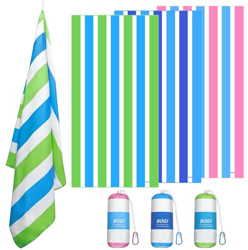 BOGI Microfiber Large Beach Towel for Adult Quick Dry Sand Free Beach Towel | Lightweight,Recycled& Compact Absorbent towel for Travel Bath Swim Yoga (XL:200cm*90cm+40cm*40cm-Green blue）