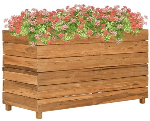 Xichuzi Hochbeet 100x40x55 cm Massivholz Teak und Stahl, Palettenrahmen, Hochteich, Gemüsebeet, Kräuterregal Balkon, Blumenbeet, Kräuterspirale, Tomatenbeet, Pflanzhochbeet - 47425