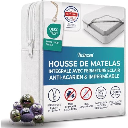 Twinzen - Housse De Matelas Intégrale 140x190x25cm - Anti-Punaise de Lit