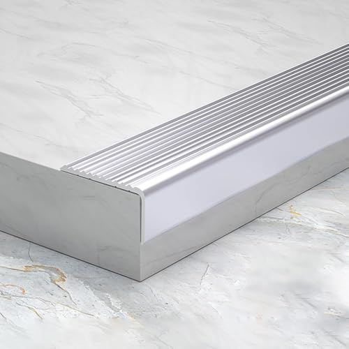 PYROSUN L-förmiges Treppenkantenprofil aus Aluminium, rutschfestes Treppenkanten-Eckprofil für Treppenkanten im Innen- und Außenbereich, Treppenkantenprofil-Silver||10x3cm