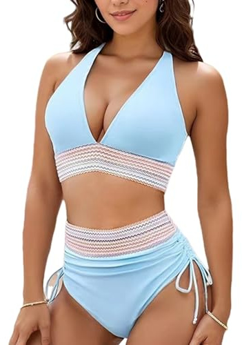 montalpin Mont Alpin Bikini élégant Taille Haute Sculptant Maillot de Bain Femme 2 Pièces Taille Haute V Col, Bikini Push Up Élégant avec Ceinture, Parfait pour l'été et la Plage