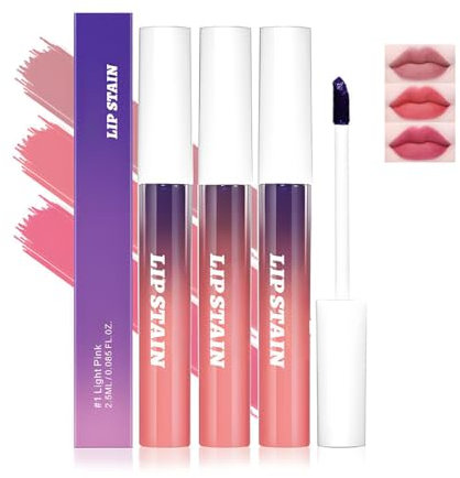 3PCS Lip Gloss Set with Peel Off Lip Stain, Waterproof & Long Lasting Lip Tint, Nude Colors, Safe Ingredients, Fun & Mess-Free Lipstick Kit for Gifting or Daily Wear