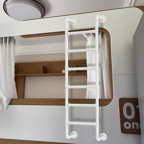 XCHSXYL Robuste, weiße Innen-Dachbodenleiter für Dachböden, Wohnheime, Bibliotheken, Terrassen, wandmontierte Trittleiter aus Metall mit Fensterschacht zum Aussteigen und 130 cm Länge