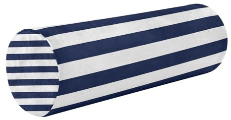 Soporte para el cuello Stützkissen für den unteren Rücken, mit horizontalen Streifen, rund, Massagebett, Nackenrolle, Bezug mit Reißverschluss, Blau und Weiß